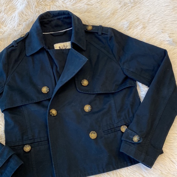 $120 Abercrombie & Fitch NAVY Cropped Double Breasted Trench Coat Jacket blazer - Picture 4 of 10